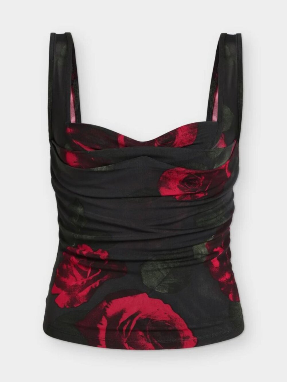 New! Good American Moody Red Roses Mesh Bustier Sleeveless Top M 34631